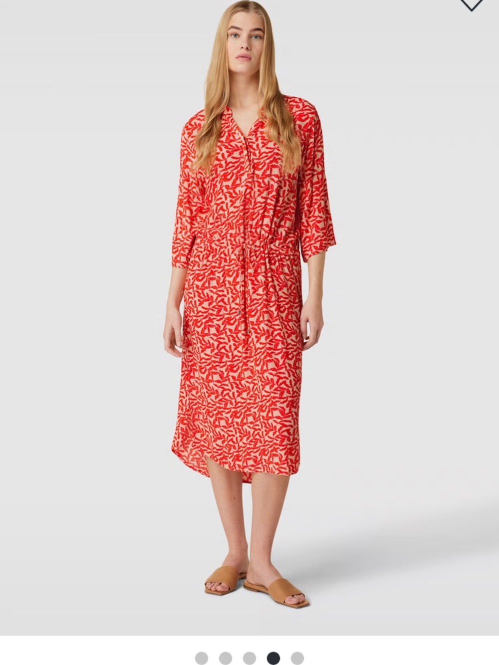 Soaked In Luxury Midi Dress L Orange Cream Leaf Print Drawstring Waist PTP 21”